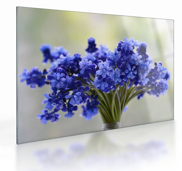Staklena slika buketa plavog cvijeća (70x50 cm)