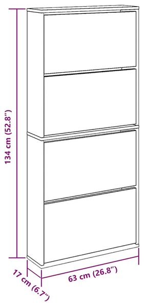 Ormarić za cipele s 4 razine i ogledalom 63x17x134 cm bijeli - Bijela 1 1 1