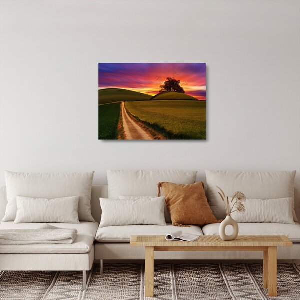 Staklena slika polja sa zalaskom sunca (70x50 cm)