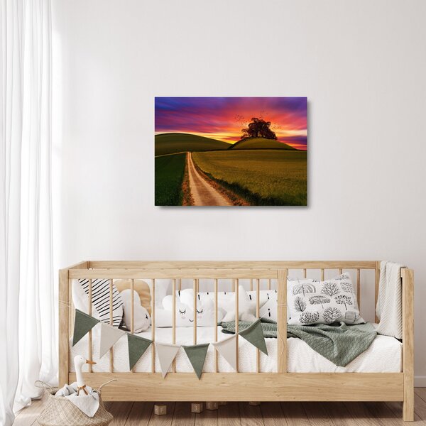 Staklena slika polja sa zalaskom sunca (70x50 cm)