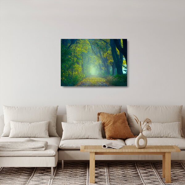 Staklena slika staze obrubljene drvećem (70x50 cm)
