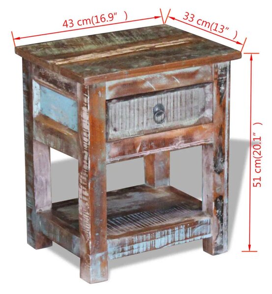 Bočni stolić s 1 ladicom masivno obnovljeno drvo 43x33x51 cm