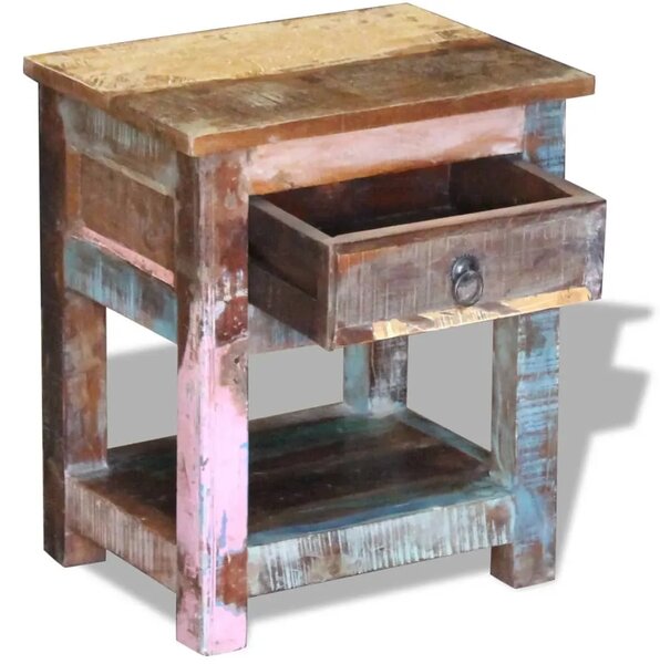 Bočni stolić s 1 ladicom masivno obnovljeno drvo 43x33x51 cm