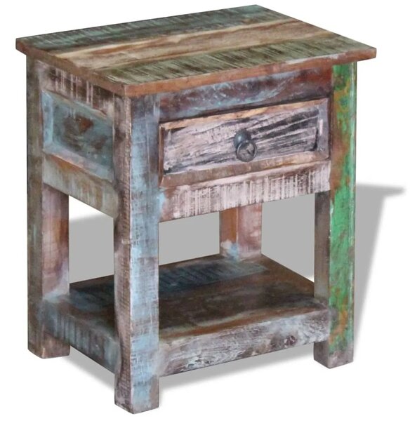 Bočni stolić s 1 ladicom masivno obnovljeno drvo 43x33x51 cm