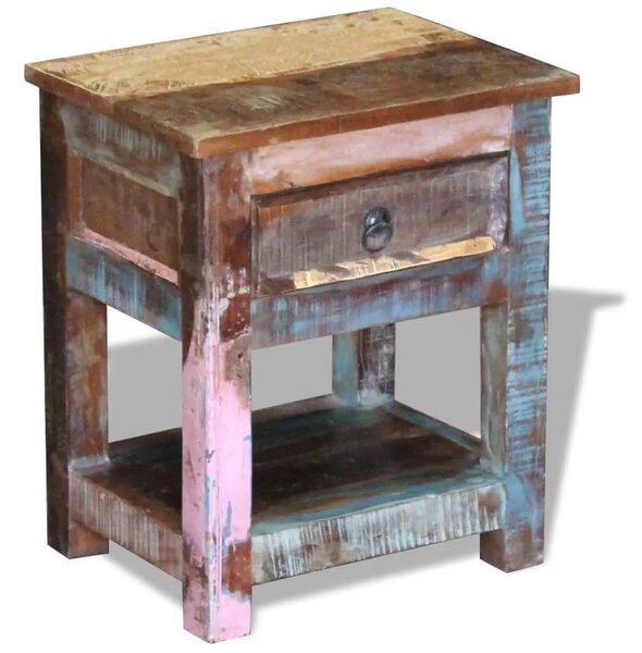 Bočni stolić s 1 ladicom masivno obnovljeno drvo 43x33x51 cm