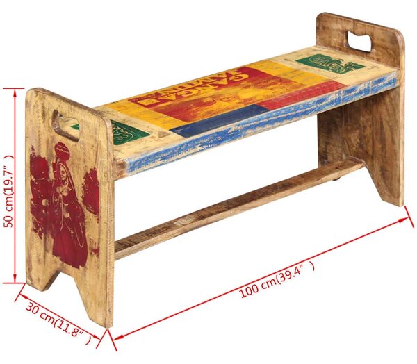 Klupa od masivnog obnovljenog drva 100 x 30 x 50 cm