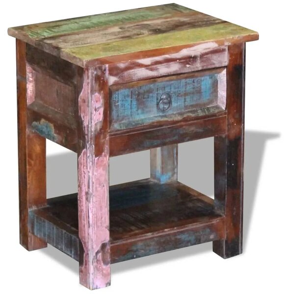 Bočni stolić s 1 ladicom masivno obnovljeno drvo 43x33x51 cm