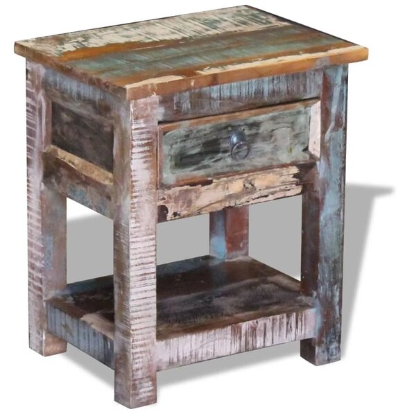 Bočni stolić s 1 ladicom masivno obnovljeno drvo 43x33x51 cm