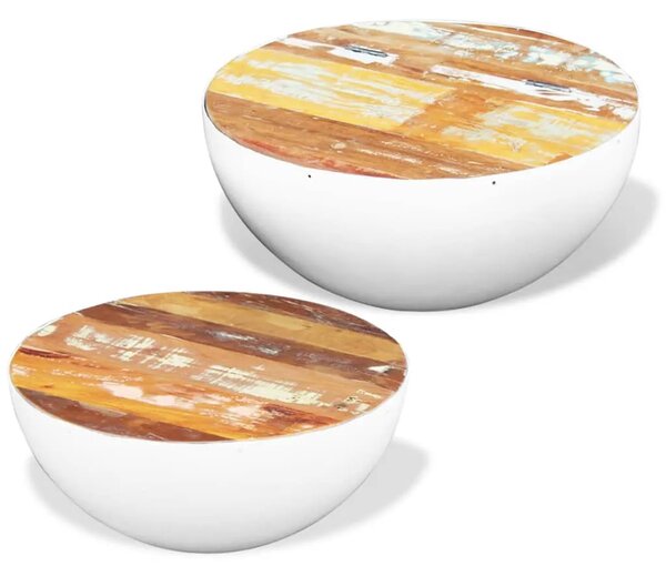 Dvodijelni set solića za kavu u obliku zdjele obnovljeno drvo - Bijela 60 x 30 cm 2 Bijela
