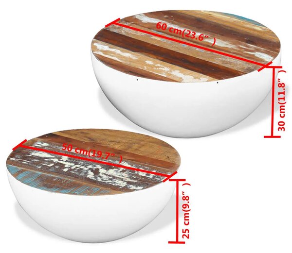 Dvodijelni set solića za kavu u obliku zdjele obnovljeno drvo - Bijela 60 x 30 cm 2 Bijela