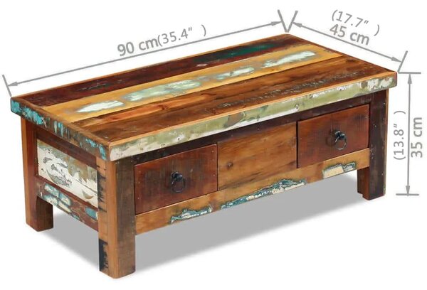 Stolić za kavu s ladicama 90x45x35 cm masivno obnovljeno drvo - Šareni 1 Šareni