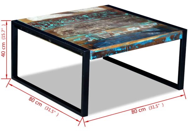 Stolić za kavu od masivnog obnovljenog drva 80 x 80 x 40 cm