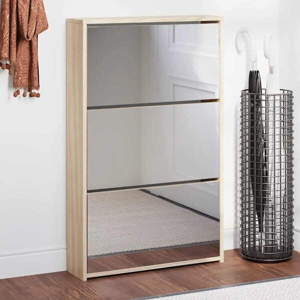Ormarić za cipele 3 razine s ogledalom hrast 63 x 17 x 102 5 cm - Boja hrasta 1 102.5 cm 1