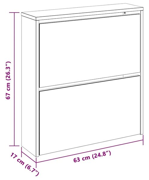 Ormarić za cipele 2 razine s ogledalom bijeli 63 x 17 x 67 cm - Bijela 1 67 cm 1