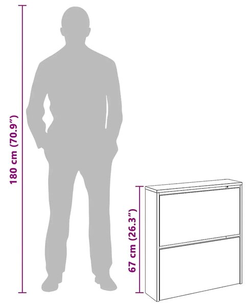 Ormarić za cipele 2 razine s ogledalom bijeli 63 x 17 x 67 cm - Bijela 1 67 cm 1