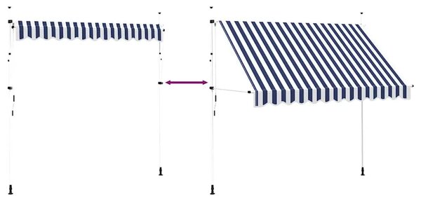 Tenda na ručno uvlačenje 300 cm plavo-bijela prugasta - Plava i bijela 1 bijeli okvir 300 cm