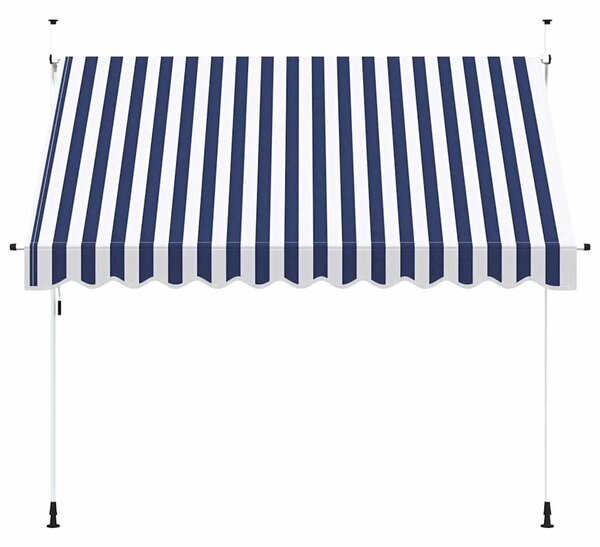 Tenda na ručno uvlačenje 300 cm plavo-bijela prugasta - Plava i bijela 1 bijeli okvir 300 cm