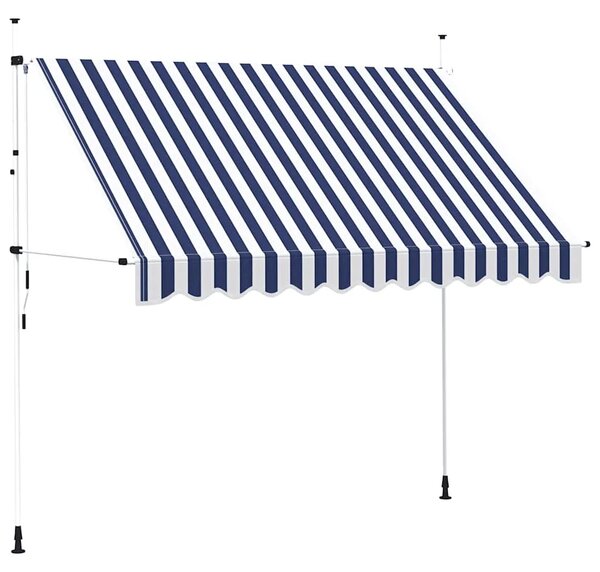 Tenda na ručno uvlačenje 300 cm plavo-bijela prugasta - Plava i bijela 1 bijeli okvir 300 cm