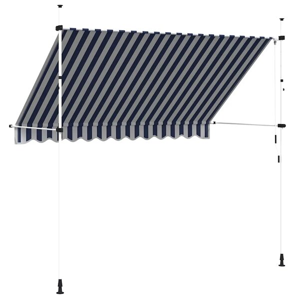 Tenda na ručno uvlačenje 300 cm plavo-bijela prugasta - Plava i bijela 1 bijeli okvir 300 cm