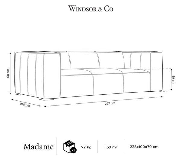 Svijetlosmeđi kožni kauč 227 cm Madame - Windsor & Co Sofas