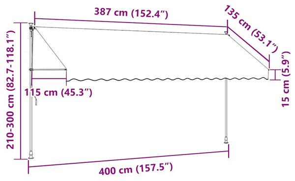 Tenda na ručno uvlačenje 400 cm plavo-bijela prugasta - Plava i bijela 1 bijeli okvir 400 cm