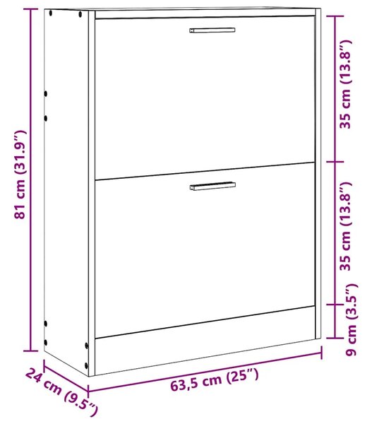 Bijeli drveni ormarić za cipele s 2 pretinca - Bijela 63.5 x 24 x 81 cm 1 1