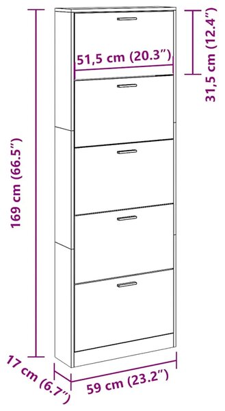 Bijeli drveni ormarić za cipele s 5 pretinaca - Bijela 1 169 cm 1