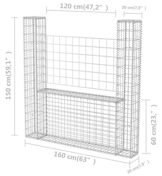 Gabion - Gabion ograde - Gabionska košara U-oblika od pocinčanog čelika 160 x 20 x 150 cm - 160 x 20 x 150 cm 1 160 x 20 x 150 c