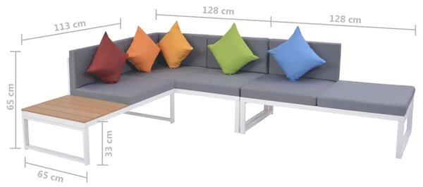 5-Dijelna vrtna garnitura od aluminija i WPC-a s jastucima - Set sofe i ležaljke za sunčanje Da 5 5