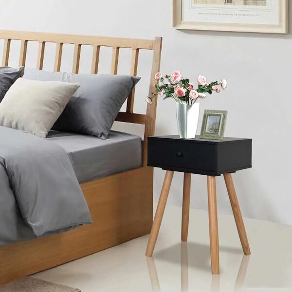 Noćni Ormarići 2 kom Masivna Borovina 40x30x61 cm Crni - Crna 2 Crna