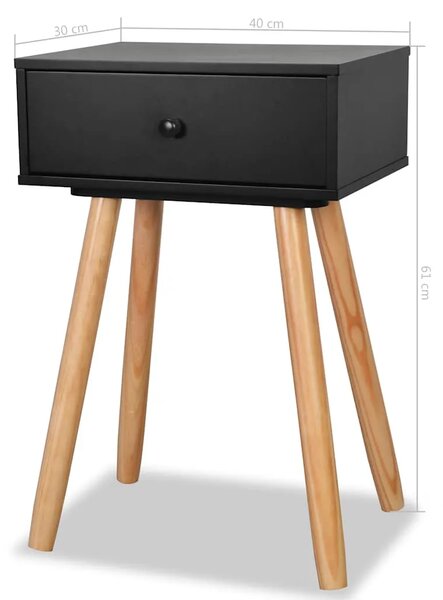 Noćni Ormarići 2 kom Masivna Borovina 40x30x61 cm Crni - Crna 2 Crna