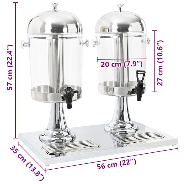 Dvostruki Dispenzer za Sok Nehrđajući Čelik 2 x 8 L - 56 x 35 x 57 cm 1 56 x 35 x 57 cm