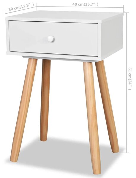 Noćni Ormarići 2 kom Masivna Borovina 40x30x61 cm Bijeli - Bijela 2 Bijela