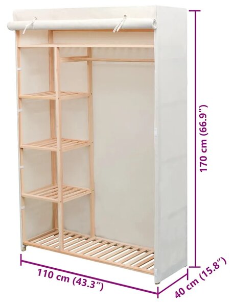 Garderobni Ormar od Tekstila i Borovine 110x40x170 cm - Bijela 1 1 Bijela
