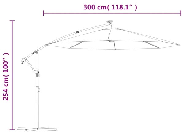 Viseći Suncobran sLED Svjetlom 300cm Boja Pijeska Metalna Šipka - Pijesak 300 cm 1 Pijesak