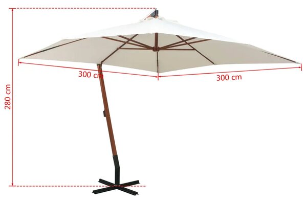 Viseći suncobran 300 x 300 cm s drvenim stupom bijeli - Bijela 3 x 3 m 1 Bijela