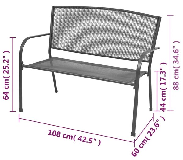 Vrtna klupa 108 cm čelična mrežasta antracit