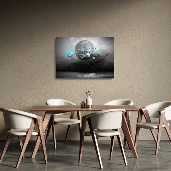 Staklena slika - svijetlo plave apstraktne kugle (70x50 cm)