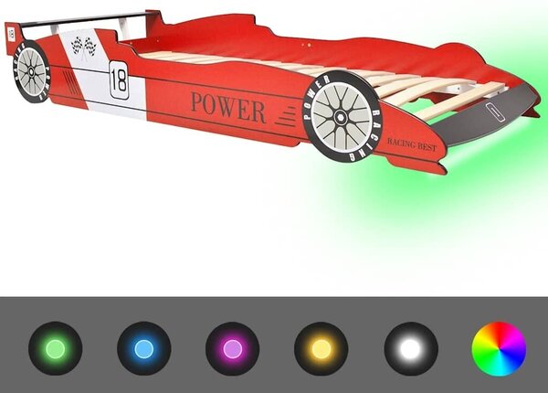 Dječji krevet u obliku trkaćeg automobila LED 90x200 cm crveni - Crvena Crvena
