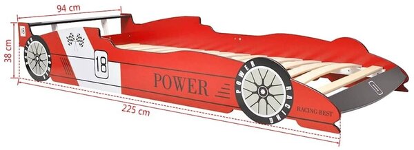 Dječji krevet u obliku trkaćeg automobila LED 90x200 cm crveni - Crvena Crvena