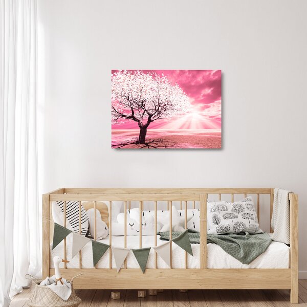 Ružičasta staklena slika stabla (70x50 cm)