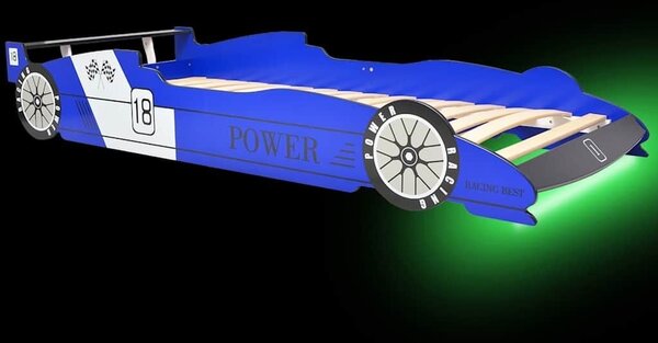 Dječji krevet u obliku trkaćeg automobila LED 90 x 200 cm plavi - Plava Plava