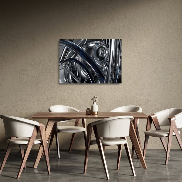 Staklena slika sive apstrakcije s dodatkom plave (70x50 cm)
