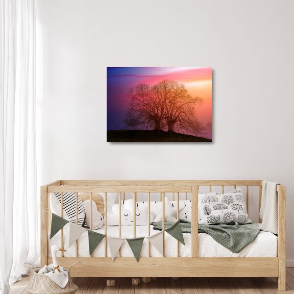 Staklena slika drveća u magli (70x50 cm)