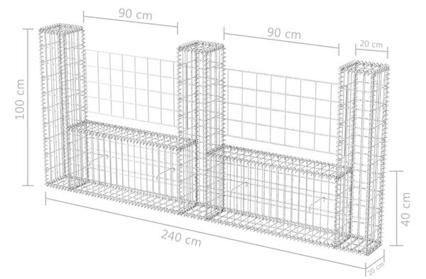 Gabion - Gabion ograde - Gabionska košara U-oblika od pocinčanog čelika 240 x 20 x 100 cm - 240 x 20 x 100 cm 1 240 x 20 x 100 c