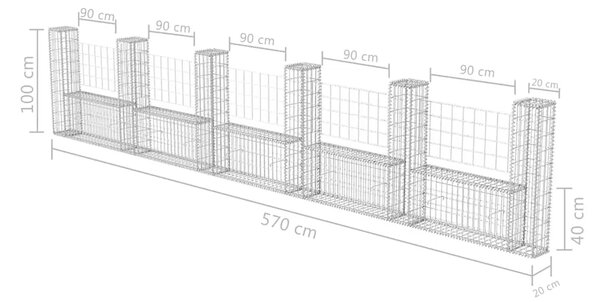 Gabion - Gabion ograde - Gabionska košara U-oblika od pocinčanog čelika 570 x 20 x 100 cm - 570 x 20 x 100 cm 1 570 x 20 x 100 c