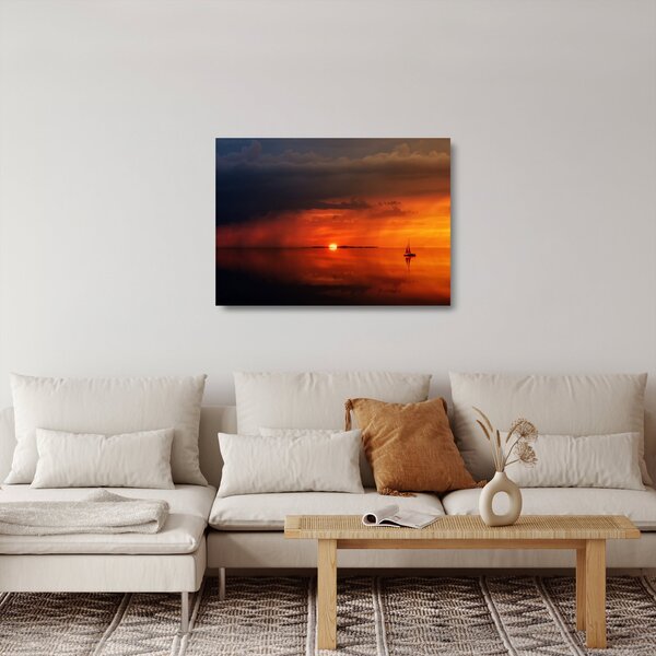 Staklena slika zalaska sunca s jedrilicom (70x50 cm)