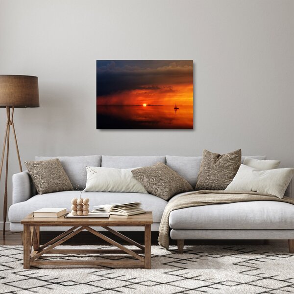 Staklena slika zalaska sunca s jedrilicom (70x50 cm)