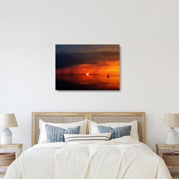 Staklena slika zalaska sunca s jedrilicom (70x50 cm)