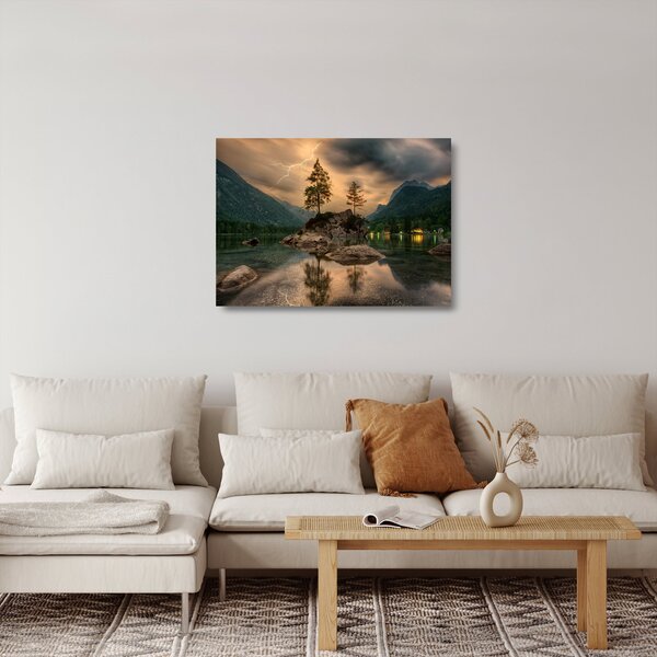 Staklena slika - jezero u planinama (70x50 cm)